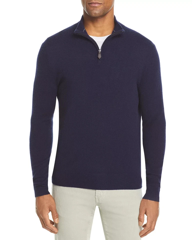 $198 Bloomingdale's Men's Store,Half-Zip Cashmere Suede Trim Sweater, Purple,XXL - Image 1 of 4