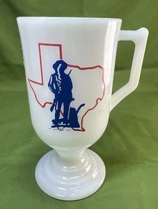 Tazza Federale Vintage Vetro Latte Bianco Tazza Piedistallo TEXAS GUARD - Foto 1 di 5