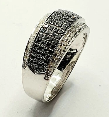 Fancy 9ct Black & White Diamond 1.00 CT Wide Band Ring Size  V  375 Hallmarked  - Image 1 of 4