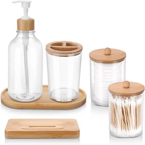 Set of 6 - Toothbrush Holder, Soap Dispenser, Soap Dish, Tray and 2 Plastic Jars - Picture 1 of 7
