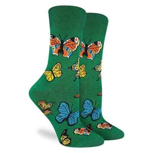 Butterflies Women's Crew Socks Size 9-11 Green Good Luck Pollinator Fashion New - Picture 1 of 1