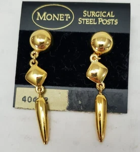 MONET Gold Tone Drop Dangle Crystal Earrings. 40422 - Picture 1 of 2
