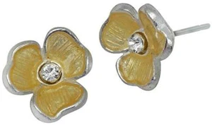 PILGRIM DENMARK SILVER EARRINGS CLEAR CRYSTALS GOLD ENAMEL FLOWERS NICKEL FREE - Picture 1 of 3