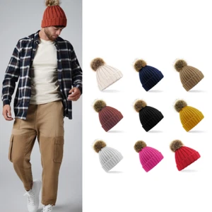 Beechfield Piel Pop Pom Gorro Grueso B412 - Gorra de Lana Bobble Tejida - Imagen 1 de 17