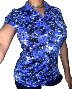 Tail Women’s Golf & Tennis Resort 1/4 Zip Top Sz M Leaf Floral Print Blue White - Picture 1 of 5