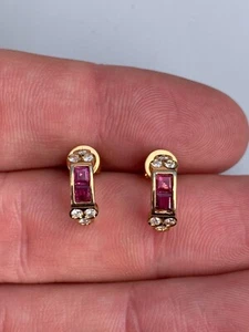 18ct gold diamond pink sapphire hoop earrings - Picture 1 of 7