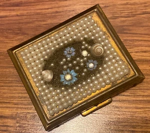 Vintage Powder Compact Faux Pearl Rhinestone Flower - Picture 1 of 3