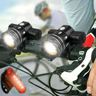 2X Rechargeable LED Mountain Bike Lights Bicycle Torch Front Rear Lamp Set New