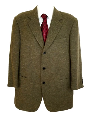 Donna Karan Blazer 西装夹克男式 42R 棕色灰色羊毛 3 纽扣运动外套意大利 — 第 1/4 张图片