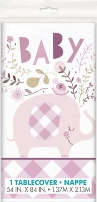 Mantel plástico rosa floral elefante 1 quilate niña baby shower 54 x 84 Foto 1 de 3
