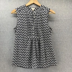 J.Crew Womens Size 2 Sleeveless Tank Top Navy Blue White Bird Print Blouse Pleat - Picture 1 of 10
