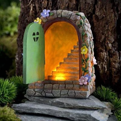 Solar Garden Resin Fairy Door Light For Trees Garden Decor - Image 1 of 4