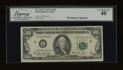 DBR 1974 $100 FRN San Francisco Fr. 2167-L Legacy XF-40 Serial L35721441A - Image 1 of 2