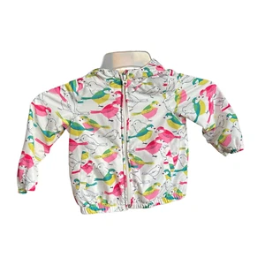 BABY GAP BIRD JACKET - 3 years, Lightweight Jacket Pink Green, Hood,  Zip Front - Picture 1 of 4