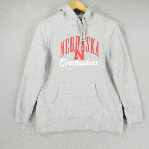 Nebraska Cornhuskers Hoodie Mens Large Gray Red Fleece Pullover NCAA Fanatics Cover