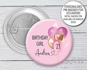 13th 16th Birthday Badge 75mm Personalised PINK Balloon 18th 21st 30th 40th 1208 - Picture 1 of 4