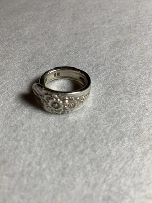 Vintage Spoon Ring Floral Handmade Size 8 1/2 Silver Plated Wrap Band - Image 1 of 4