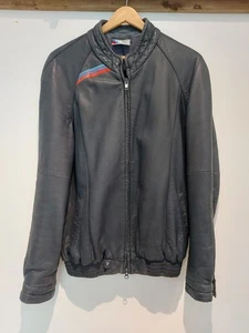 Giacca pelle di agnello BMW taglia 50 blu scuro nappa UK 40" M Made in Germany - Foto 1 di 23