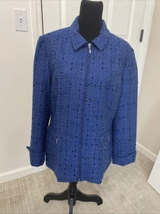 Coldwater Creek Jacket Womens sz 16 Tweed Boucle Blazer Blue Black Zip Up - Picture 1 of 17