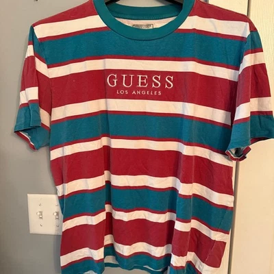 Guess Los Angeles Originals Mens Sz L BLUE & RED STRIPE - Image 1 of 4