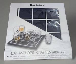 Brookstone Bar Mat Drinking Tic-Tac-Toe Game Set - Shot Glass Party Fun - Picture 1 of 2