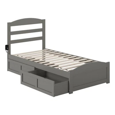 AFI Warren Solid Wood Twin Bed w/ Footboard & 2 Drawers in Gray - Image 1 of 4