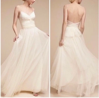 Vestido de casamento novo com etiquetas Watters & Watters Tinsley marfim branco tule amarrar nas costas tamanho 0 - Imagem 1 de 4