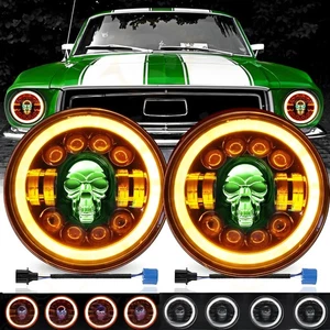 Pair 7"inch Round RGB LED Headlights Halo DRL For Ford Mustang 1964-1978 Bronco - Picture 1 of 14