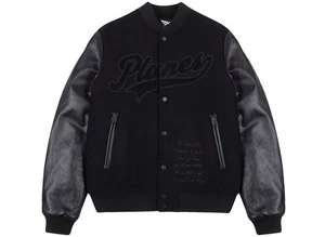 Mens Paper Full-Snap Unisex Triple Black Wool & Leather Letterman Varsity Jacket - Picture 1 of 4