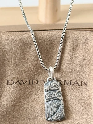 Colgante noroeste de plata de ley .925 David Yurman para hombre con cadena de caja de 22" Foto 1 de 4