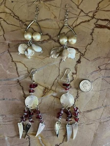 ~FRU FRU~BOHO~HIPPY~EARRINGS~2 PAIRS~SHELL/BEAD~NEW~ - Picture 1 of 1