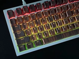 Backlit Walnut Wood Imitation Keycap Set | Cherry MX | Mechanical Keyboard | PBT - Picture 1 of 12