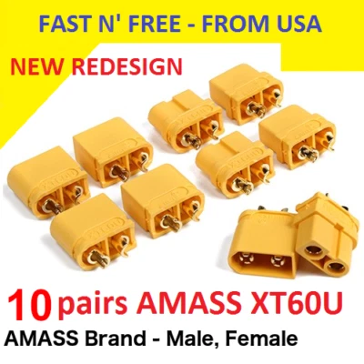 10 pairs AMASS XT60U XT60 Upgrade Plug Connector With 3.5mm Gold Plated 30A RC - Image 1 of 4