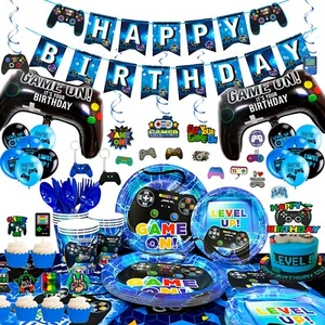 Game Party Supplies Boy Birthday Decorations Kids Birthday Balloons Plates Cups - Picture 1 of 10