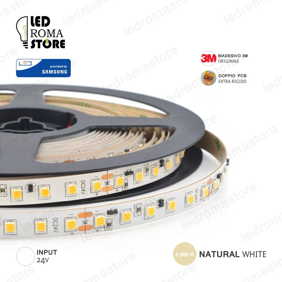 STRISCIA LED STRIP 2835 600 5M IP20 24V NATURALE 4000K LUMINOSISSIMA 3M SAMSUNG - Immagine 1 di 1