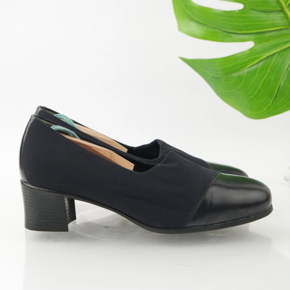 Munro Womens Julia Pump Size 7 WIDE Navy Blue Satin Block Heel Slip On Work Shoe - Image 1 of 4