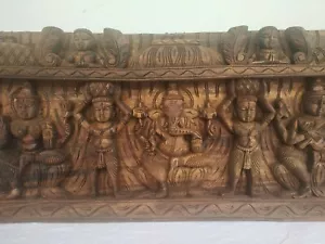 Ganesha Lakshmi Saraswati Panel de pared Templo hindú Escultura Placa de madera Laxmi - Imagen 1 de 9