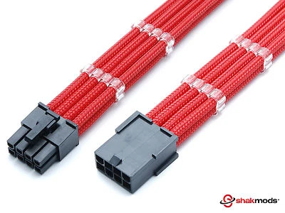 8 Pin ATX CPU Power Supply Red Sleeved Extension Cable 45cm + 2 Free Cable Combs - Image 1 of 4