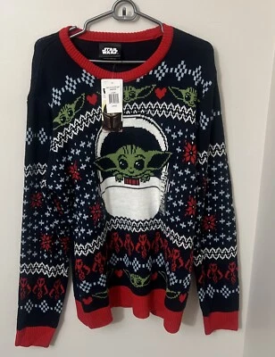 Suéter navideño para hombre de Star Wars Yoda Talla grande Marca nueva Rojo y negro Foto 1 de 4