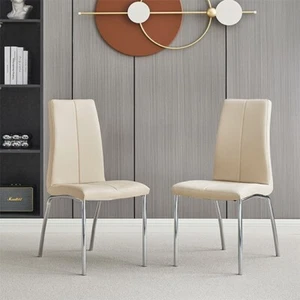 Opal Taupe Faux Leather Dining Chair With Chrome Legs In Pair - Picture 1 of 2