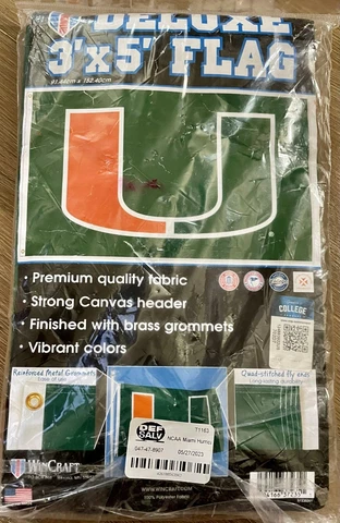 WinCraft Miami Hurricanes 3x5 Flag Deluxe Banner NCAA Single Sided Sports Decor Cover
