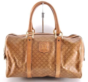CELINE Macadam Boston Bag PVC Leather Brown Gold Used Auth 10K4514 - Picture 1 of 13