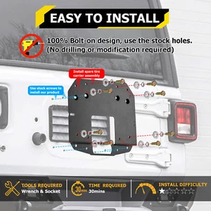 Spare Tire Carrier Relocation Mount For 18+ Jeep Wrangler JL without rear sensor - Foto 1 di 10
