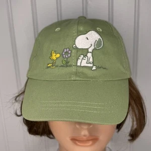 Snoopy Baseball Cap Embroidered Peanuts Hat Youth Junior Woodstock Bird Green - Picture 1 of 8