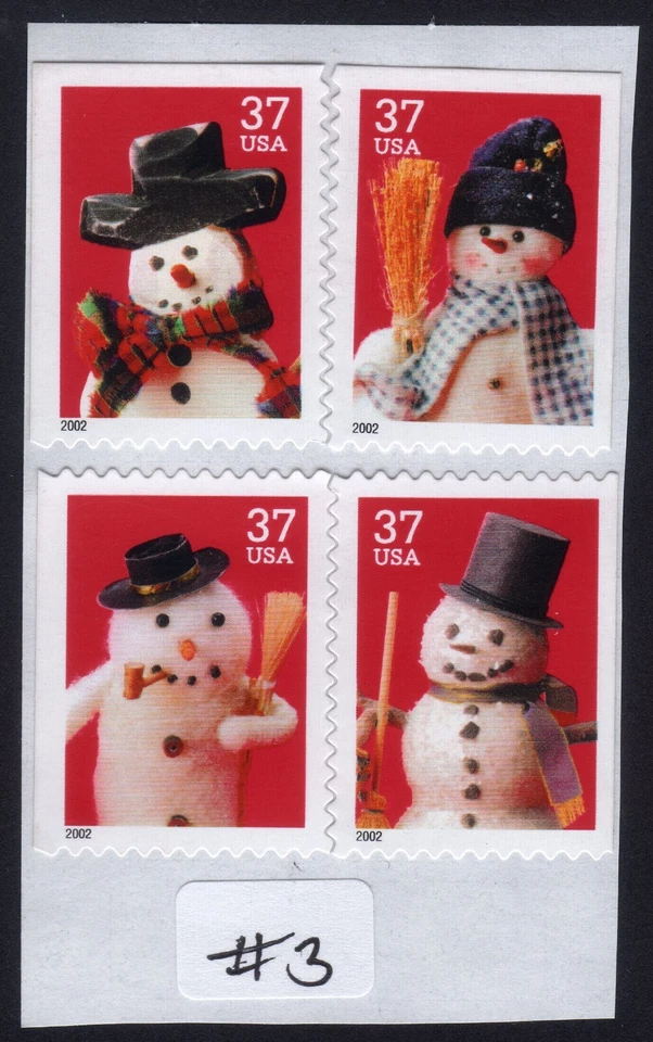 Scott #3687a Snowman Greetings - 37¢ 4 Stamps - MNH Remount #3 - Image 1 of 1
