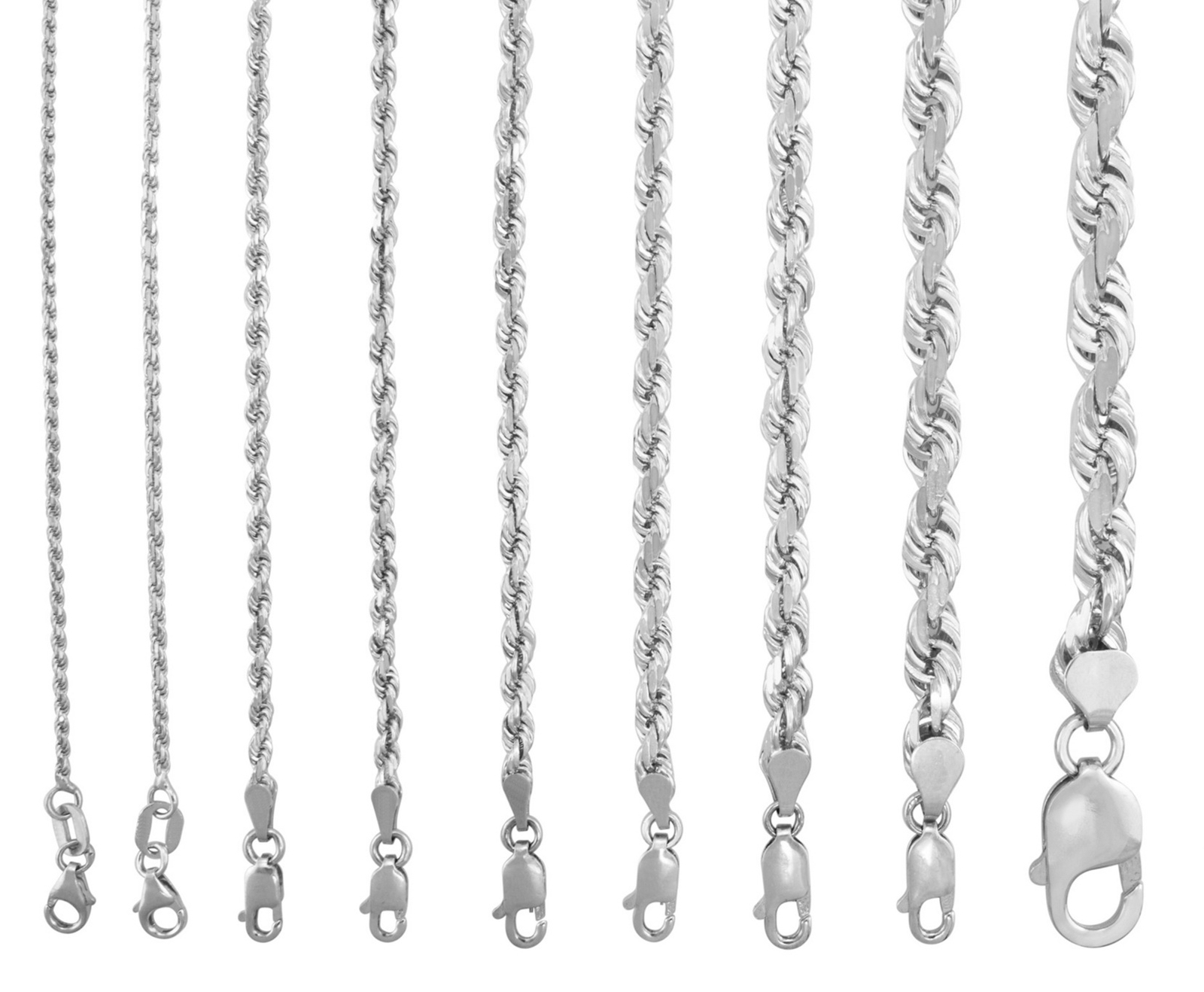 10K White Gold 1.5mm-7mm Diamond Cut 