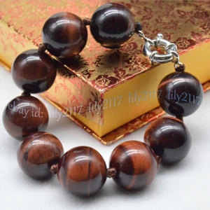 Huge 20mm Natural Red Tiger's Eye Gemstone Round Beads Bracelet 7.5-9.5'' - Picture 1 of 6