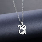 Fashion Stainless Steel Heart Cat Pendant Necklace Chain Women Mom Jewelry Gifts