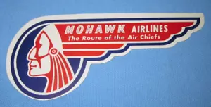 Mohawk Airlines ~ Etichetta/decalcomania vintage ~ The Route of the Air Chiefs - Foto 1 di 4