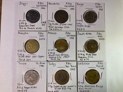 World coins 50c denomination: Brazil, Honduras, Kenya, Malaysia, Korea and more - Image 1 of 4